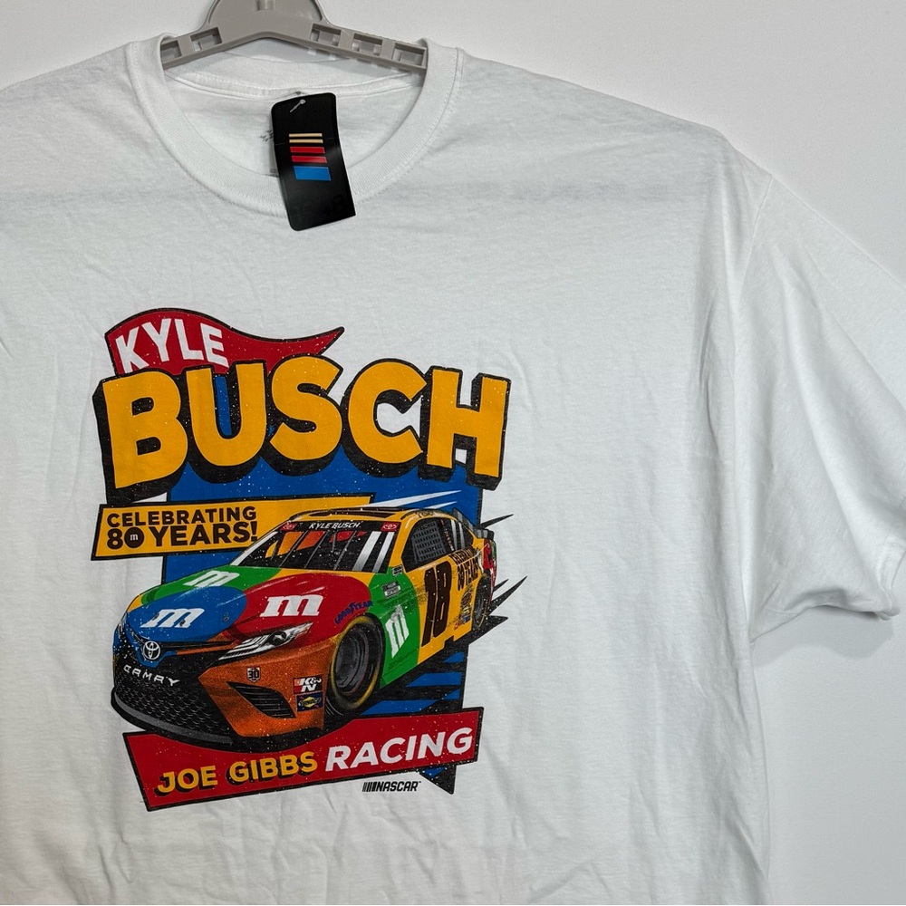 Kyle Busch Men's #18 M&M's Darlington 80th Anniversary NASCAR T-Shirt 3XL White